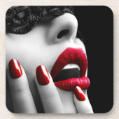 黒レースマスクを持つ美しい女性 コースター (正面)