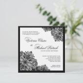 黒レース 白リネン スクエア 結婚式招待状 招待状 (スタンド正面)