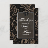 黒レース、麻、リネン オーダーメイド ウェディング サンキューカード (正面/裏面)