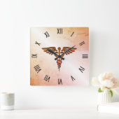 黒ローマ数字を使用した医療用カドゥセウス スクエア壁時計 (ホーム)