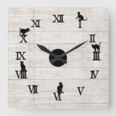 黒ローマ数字キャッツ素朴ウッド スクエア壁時計 (正面)