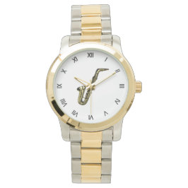 黒ローマ数字付サキソフォン 腕時計