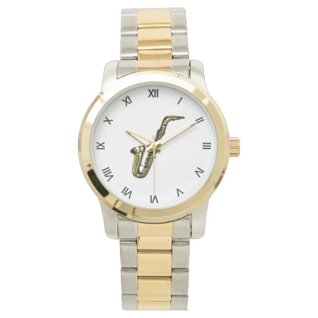 黒ローマ数字付サキソフォン 腕時計 (正面)