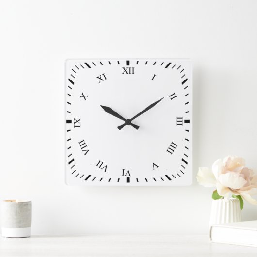 黒ローマ数字&分時計顔壁時計 スクエア壁時計 (ホーム)