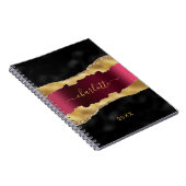 黒ワインレッドゴールドのアゲート大理石ネームスクリプト ノートブック (右側)