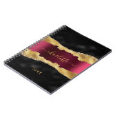 黒ワインレッドゴールドのアゲート大理石ネームスクリプト ノートブック (左側)