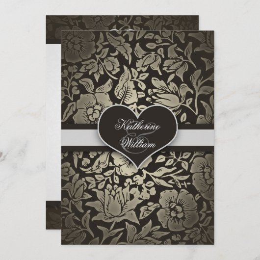 黒ヴィンテージ婚約パーティ招待状 招待状 (正面/裏面)