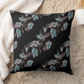 黒ヴィンテージ水彩ブルーフラワーストライプズ クッション (ブランケット)