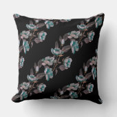 黒ヴィンテージ水彩ブルーフラワーストライプズ クッション (正面)