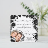 黒ヴィンテージ花結婚式の日付を保存 招待状 (スタンド正面)
