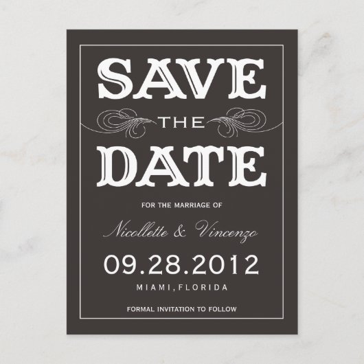 黒ヴィンテージ | セーブ・ザ・デート案内 案内ポストカード (正面)