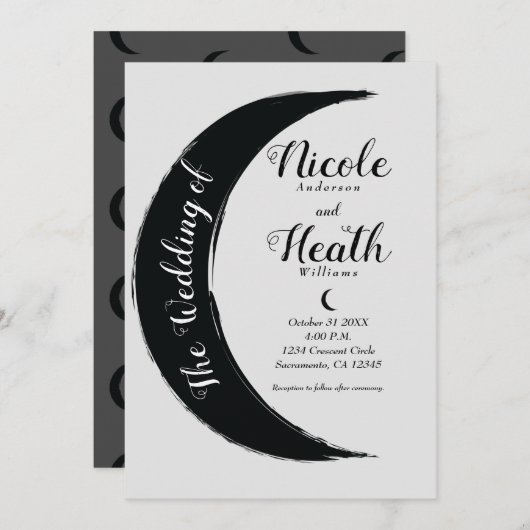 黒三日月の暗い月天の夜結婚の 招待状 (正面/裏面)