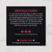 黒三日月の月のクリスタルキャンドルインテンションスペル スクエア名刺 (裏面)