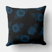 黒上のかわいらしい濃紺のティール（緑がかった色）のバラ クッション (裏面)