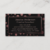 黒上のばら色の金ゴールドの紙吹雪の泡パターン 名刺 (裏面)