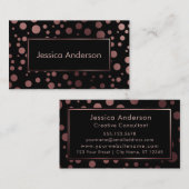 黒上のばら色の金ゴールドの紙吹雪の泡パターン 名刺 (正面/裏面)