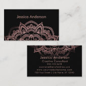 黒上のばら色の金ゴールドホイルのはす曼荼羅 名刺 (正面/裏面)