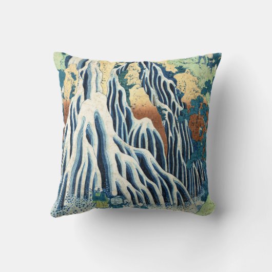 黒上北斎浮世絵の霧振滝 クッション (裏面)