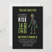 黒不気味おもしろいゾンビ子供の誕生日パーティー 招待状 (正面)