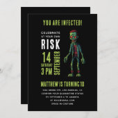 黒不気味おもしろいゾンビ子供の誕生日パーティー 招待状 (正面/裏面)