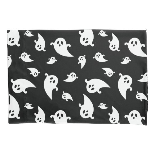 黒不気味のハロウィンに白い幽霊のパターン 枕カバー (正面)