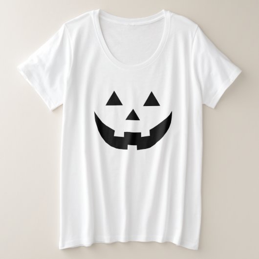 黒不気味ハロウィーンのカボチャのちょうちんカボチャおもしろいハロウィーン プラスサイズTシャツ (デザイン正面)