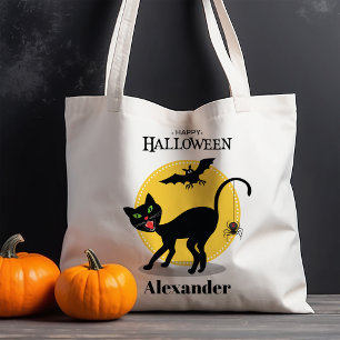 黒不気味猫とスパイダーハロウィン トートバッグ