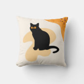 黒不気味猫オレンジ色の不気味な目ハロウィーンギフト クッション (正面)