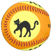 黒不気味猫グリーンアイイエローオレンジ ソフトボール (正面左)