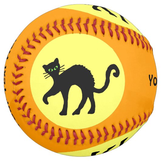 黒不気味猫グリーンアイイエローオレンジ ソフトボール (正面左)