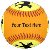 黒不気味猫グリーンアイイエローオレンジ ソフトボール (正面)