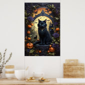 黒不気味猫ゴシックハロウィーン ポスター (キッチン)