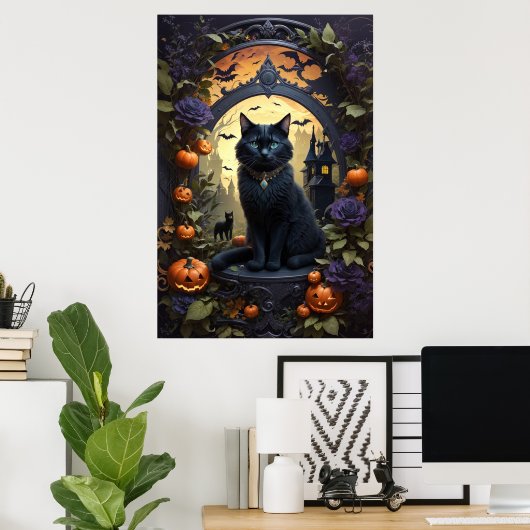 黒不気味猫ゴシックハロウィーン ポスター (ホームオフィス)