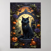 黒不気味猫ゴシックハロウィーン ポスター (正面)