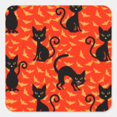 黒不気味猫ハロウィーンオレンジこうもり スクエアシール (正面)