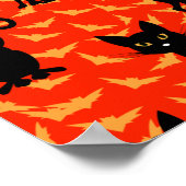 黒不気味猫ハロウィーンオレンジこうもり ポスター (角)