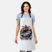 黒不気味猫ハロウィーンナイト – ヴィンテージ幽霊のよく出る エプロン (着用した状態)