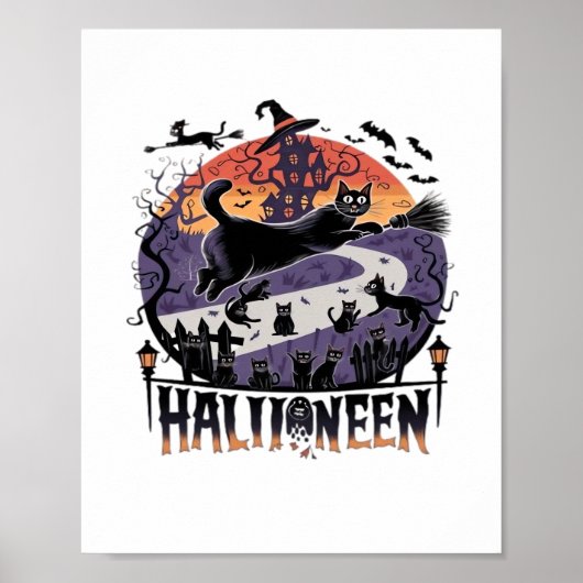黒不気味猫ハロウィーンナイト – ヴィンテージ幽霊のよく出る ポスター (正面)