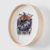 黒不気味猫ハロウィーンナイト – ヴィンテージ幽霊のよく出る 壁時計 (傾斜)