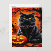 黒不気味猫ハロウィーン壁紙 – 2025夜！ シーズンポストカード (正面/裏面)