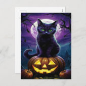 黒不気味猫ハロウィーン壁紙 – 2025夜！ シーズンポストカード (正面/裏面)