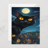 黒不気味猫ハロウィーン壁紙 – 2025夜！ シーズンポストカード (正面/裏面)