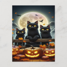 黒不気味猫ハロウィーン壁紙 – 2025夜! シーズンポストカード