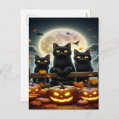 黒不気味猫ハロウィーン壁紙 – 2025夜! シーズンポストカード (正面/裏面)