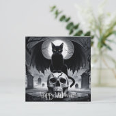 黒不気味猫ハロウィーン カード (スタンド正面)