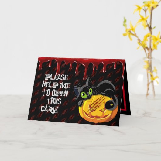 黒不気味猫 カード (黄色い花)