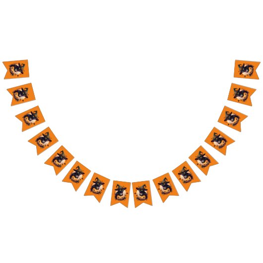 黒不気味猫・ジャック・オ・ランタン・オレンジ バンティングフラッグ (全)