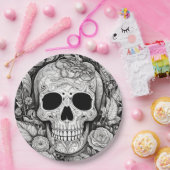 黒不気味白スカルハロウィーン紙プレート ペーパープレート (パーティー)