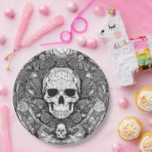 黒不気味白スカルハローウィンパーティ ペーパープレート (パーティー)