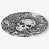 黒不気味白スカルハローウィンパーティ ペーパープレート (アングル)